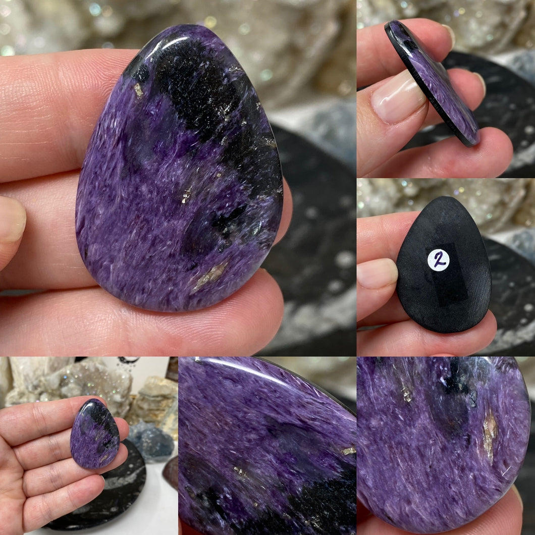 Charoite with Obsidian Backed Large Cabochons