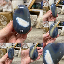 Load image into Gallery viewer, Orca ~ Blue Agate Palm Stones
