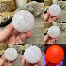 将图像加载到图库查看器中，Pink Calcite / Mangano Calcite 48-49mm Spheres
