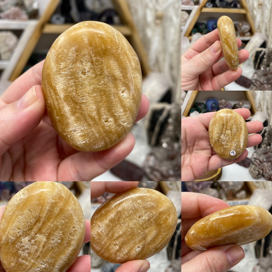 Honey Calcite Palm Stones