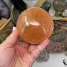Load and play video in Gallery viewer, Selenite Peach Large Sphere #11
