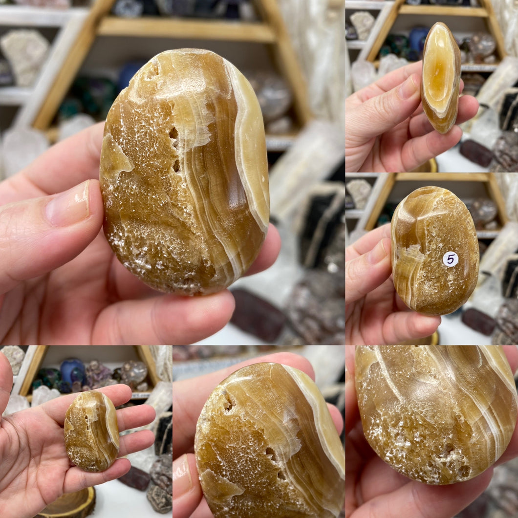 Honey Calcite Palm Stones