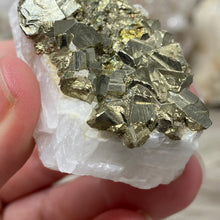 Cargar imagen en el visor de la galería, Cubic Pyrite on Calcite #02
