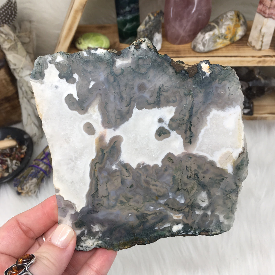 Green Moss Agate Un-Polished Rough Slice