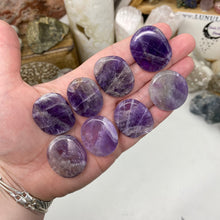Load image into Gallery viewer, Chevron Amethyst Medium Coin Size Pocket Stones
