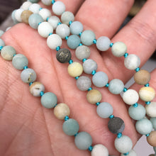 Load image into Gallery viewer, Matte Black Gold Amazonite 108 6mm Beads Handmade with Light Blue Tassel #01
