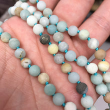 将图像加载到图库查看器中，Matte Black Gold Amazonite 108 6mm Beads Handmade with Light Blue Tassel #01
