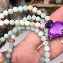Load image into Gallery viewer, Matte Black Gold Amazonite and Amethyst 108 6mm Beads Handmade with Light Green Tassel
