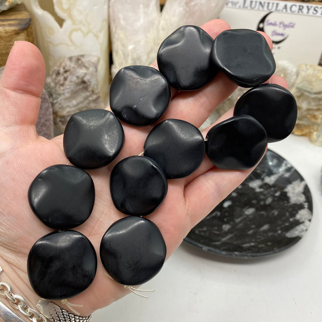 Black Onyx Matte Waved Circle A Grade Beads