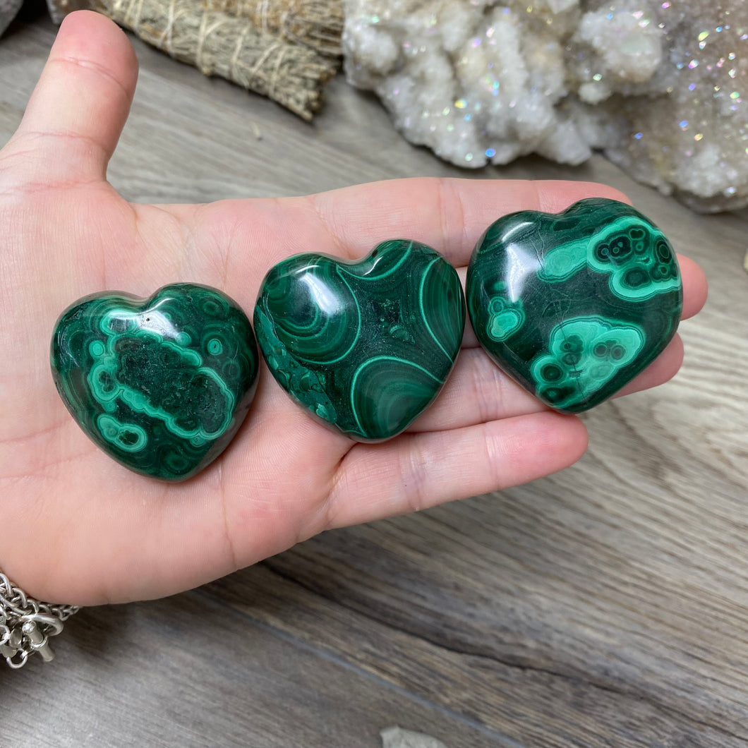 Malachite 40mm Hand Carved Hearts