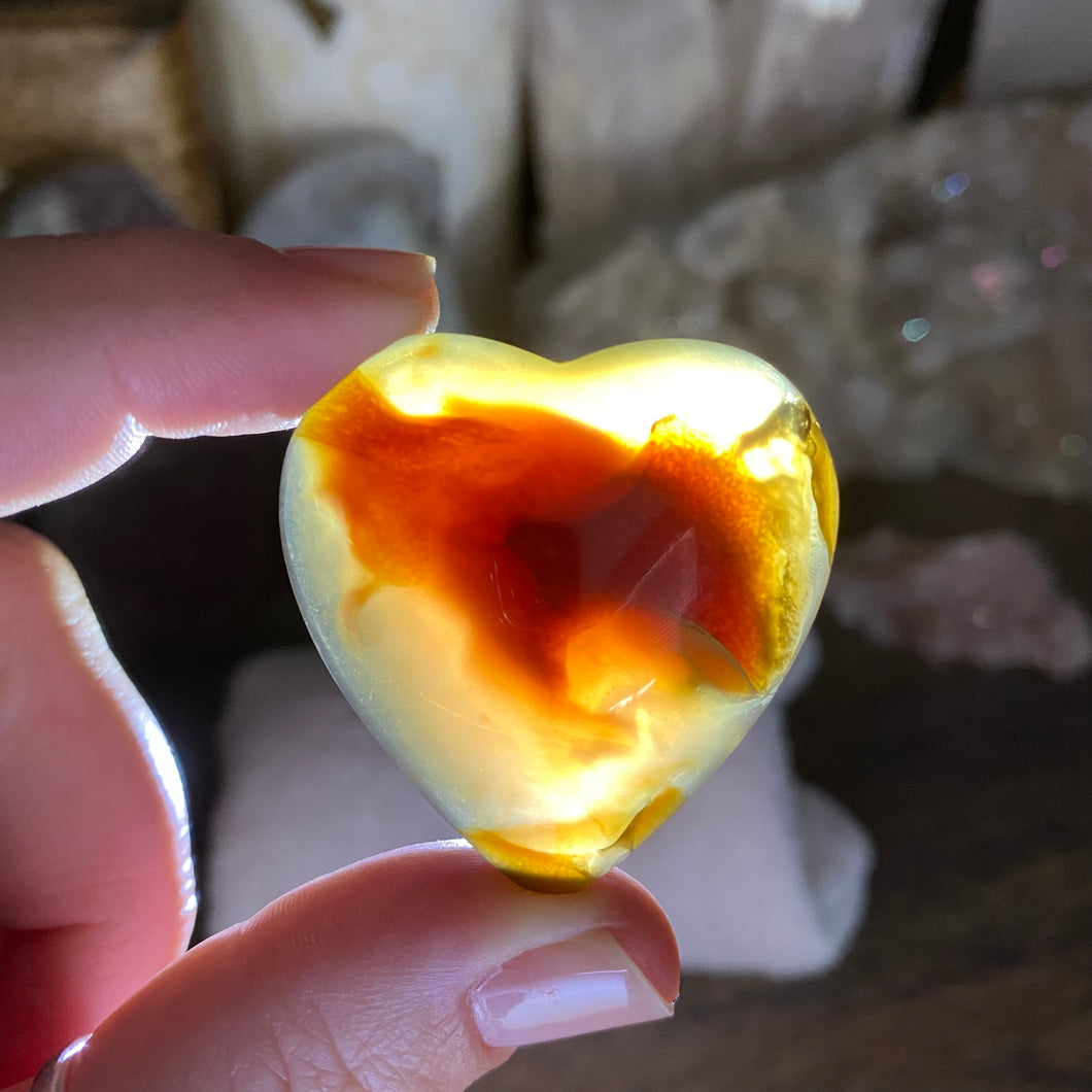 Amber Puffy Heart Palm Stone #07 *Shimmer