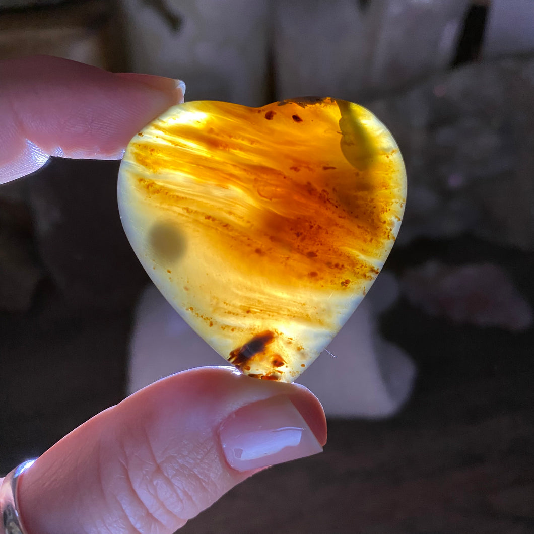 Amber Puffy Heart Palm Stone #09