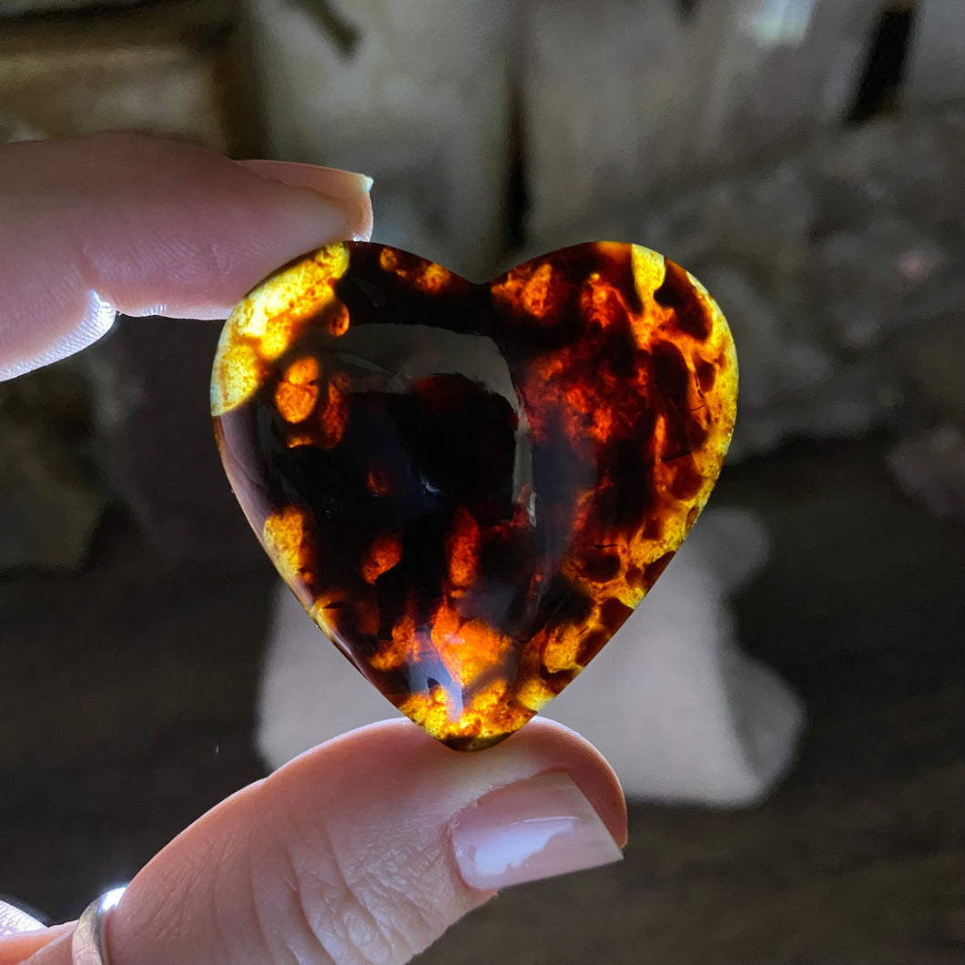 Amber Puffy Heart Palm Stone #14