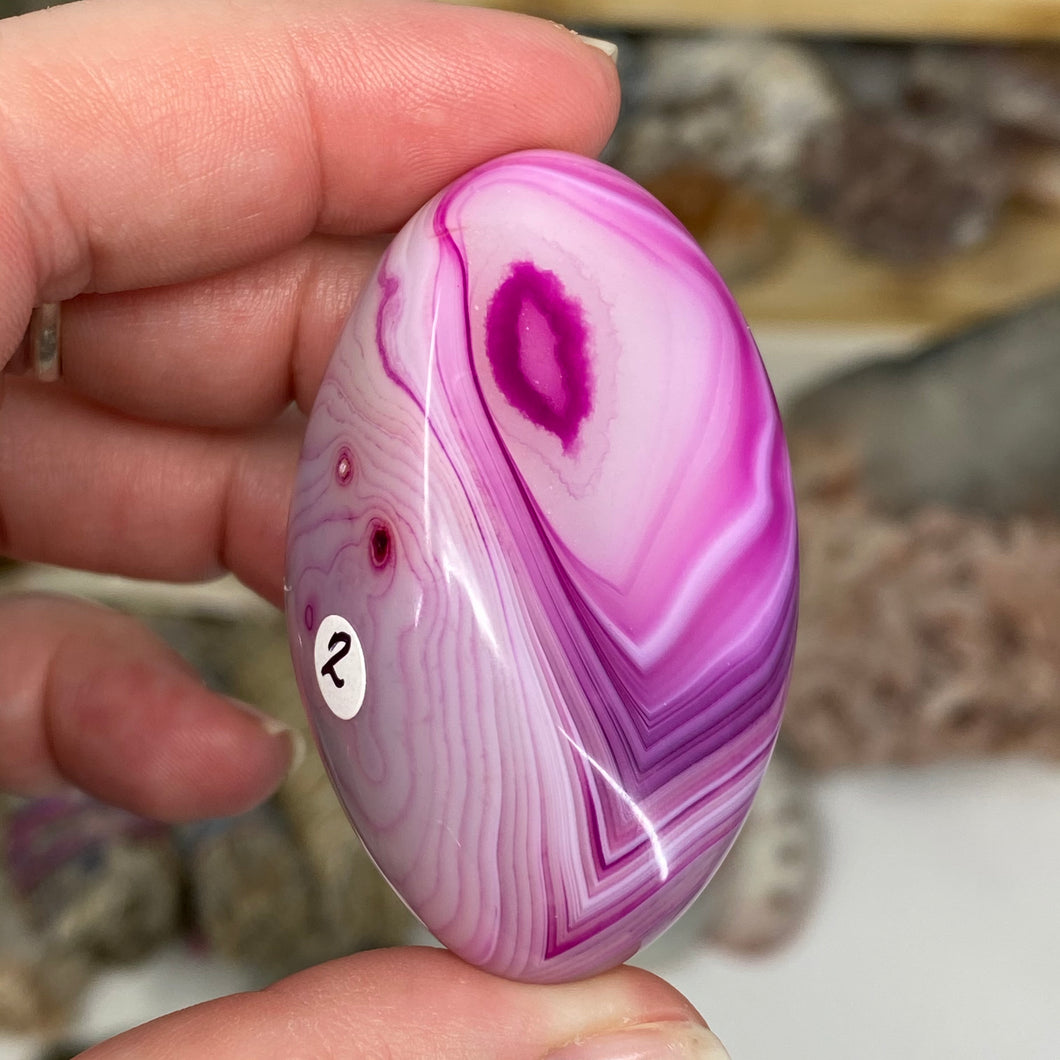 Pink Banded Agate Palm Stone #02