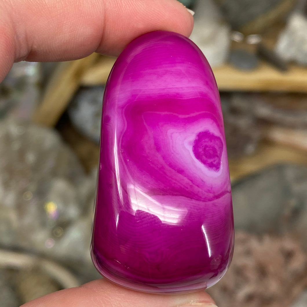 Pink Banded Agate Palm Stone #04