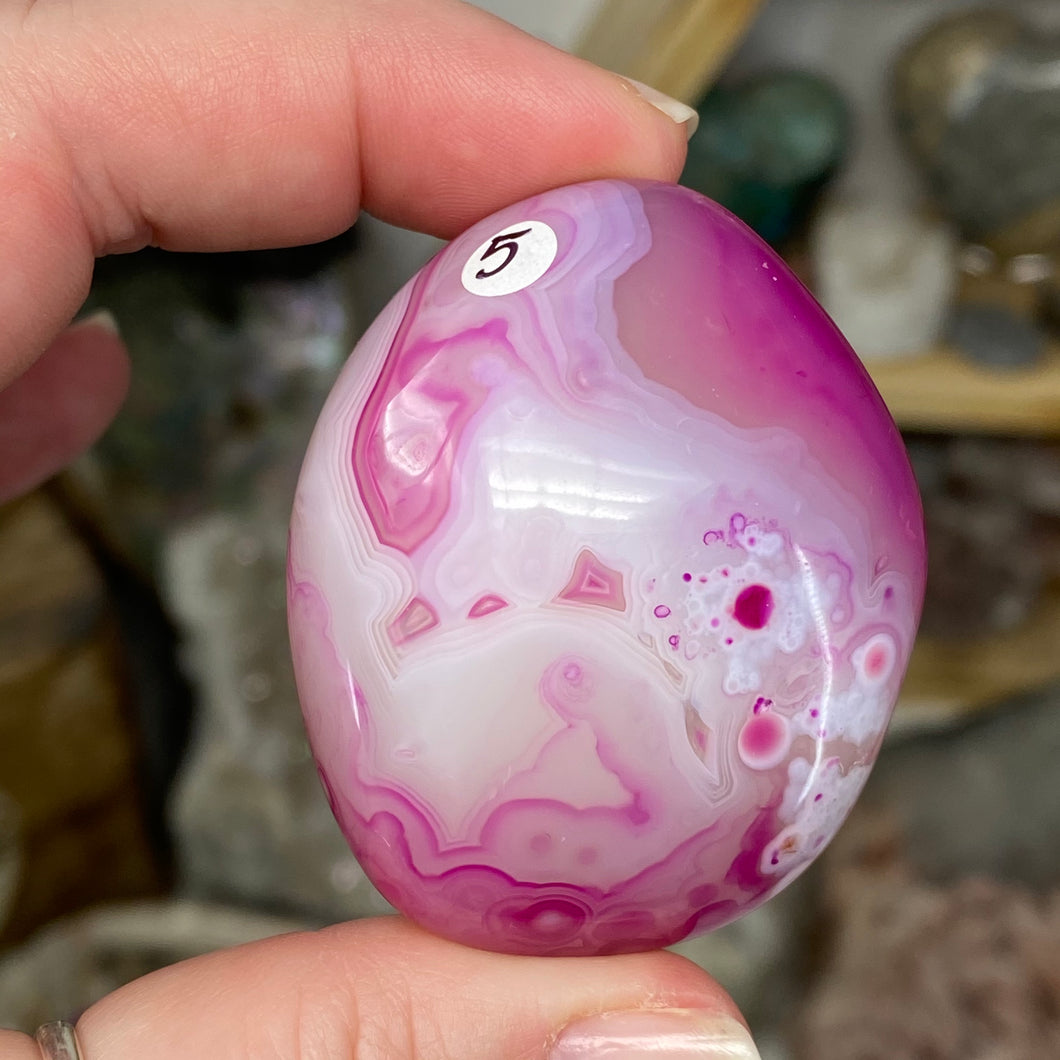 Pink Banded Agate Palm Stone #05